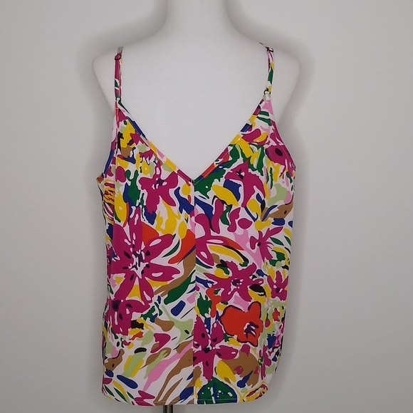SheIn Multicolor V Neckline Sleeveless Floral Knit Camisole Tank Top Size L - Picture 9 of 9